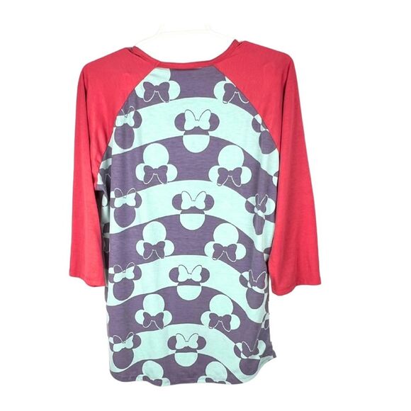 Lula roe Disney Mickey raglan shirt teal purple color block 3/4 sleeve vacation - Picture 2 of 4